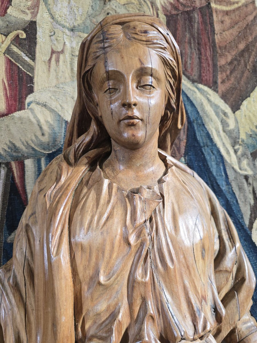Large Statue Of The Virgin Mary Carved From Fruitwood, Germany, 17th Century, 130 Cm-photo-3