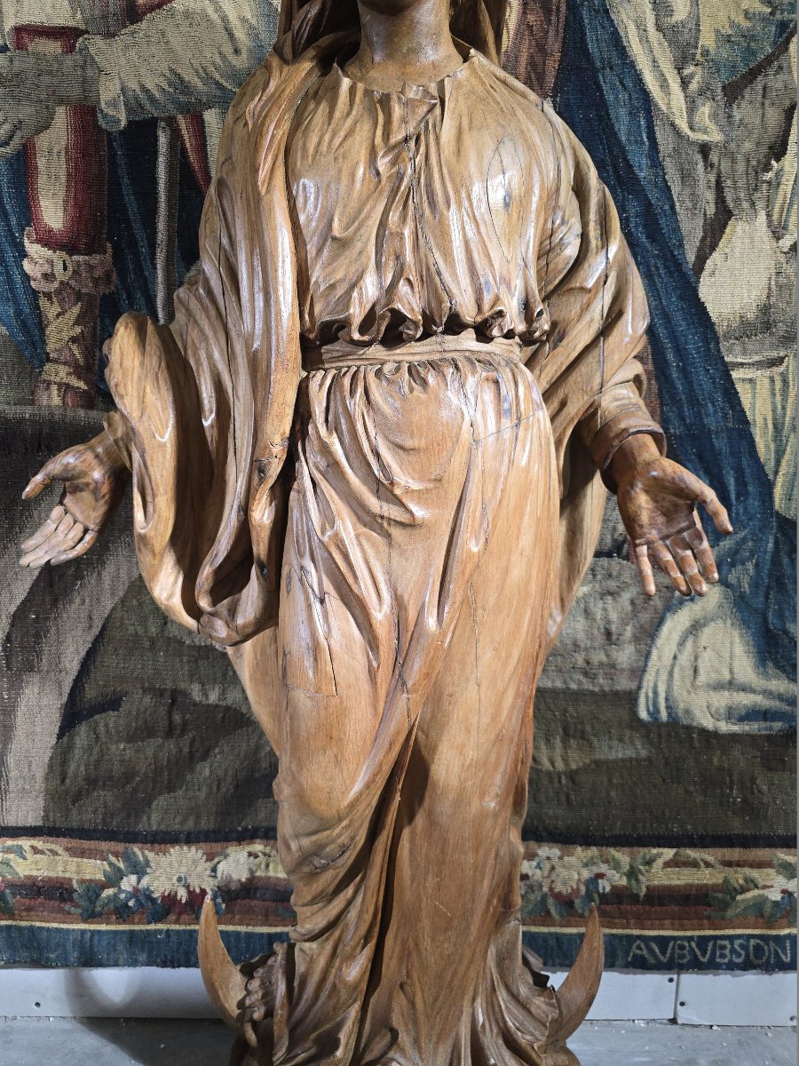 Large Statue Of The Virgin Mary Carved From Fruitwood, Germany, 17th Century, 130 Cm-photo-7
