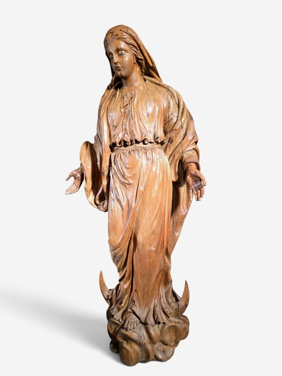 Large Statue Of The Virgin Mary Carved From Fruitwood, Germany, 17th Century, 130 Cm-photo-8