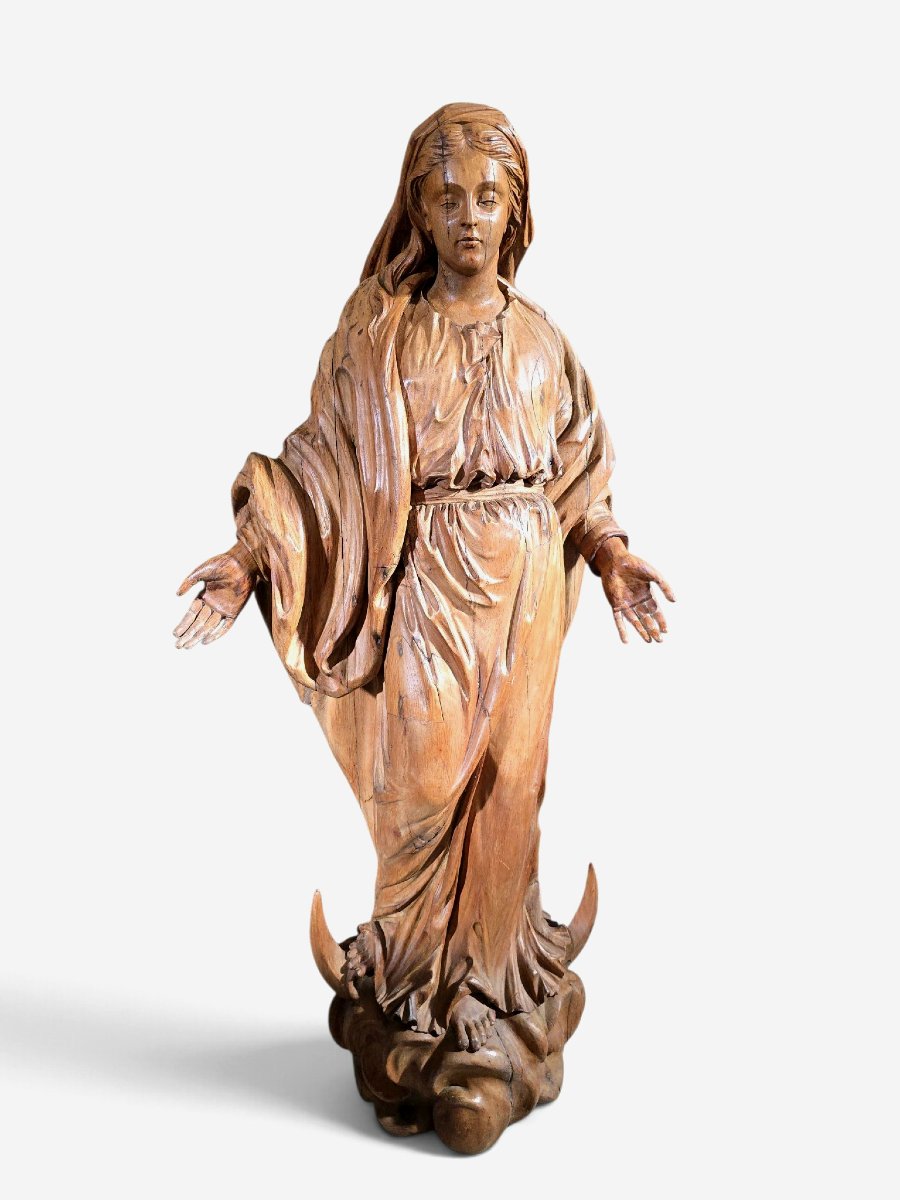 Large Statue Of The Virgin Mary Carved From Fruitwood, Germany, 17th Century, 130 Cm