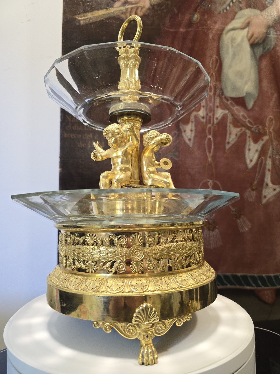 Empire-period Centerpiece In Gilded Bronze And Cut Crystal, Attributed To Thomire, Circa 1810-photo-3