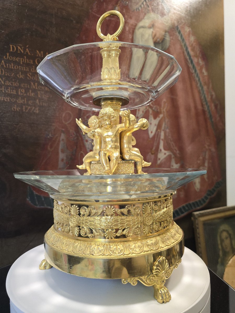 Empire-period Centerpiece In Gilded Bronze And Cut Crystal, Attributed To Thomire, Circa 1810-photo-1
