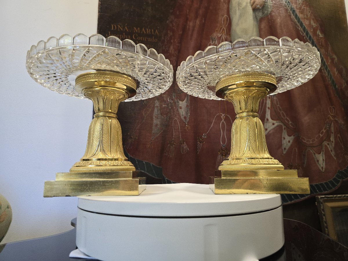 Pair Of Cups (stemmed Bowls) Made Of Mercury-gilded Bronze And Cut Crystal, Empire Style, At-photo-3