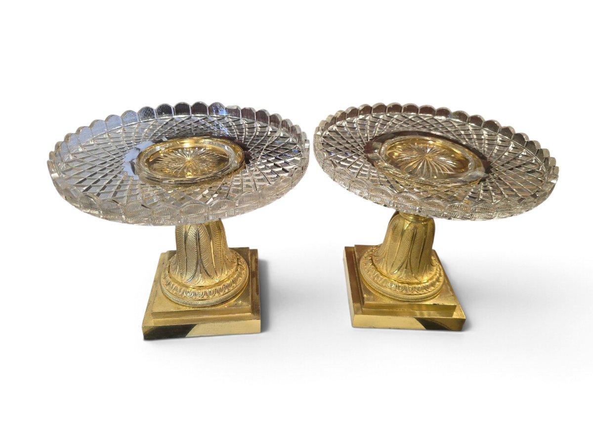 Pair Of Cups (stemmed Bowls) Made Of Mercury-gilded Bronze And Cut Crystal, Empire Style, At-photo-1