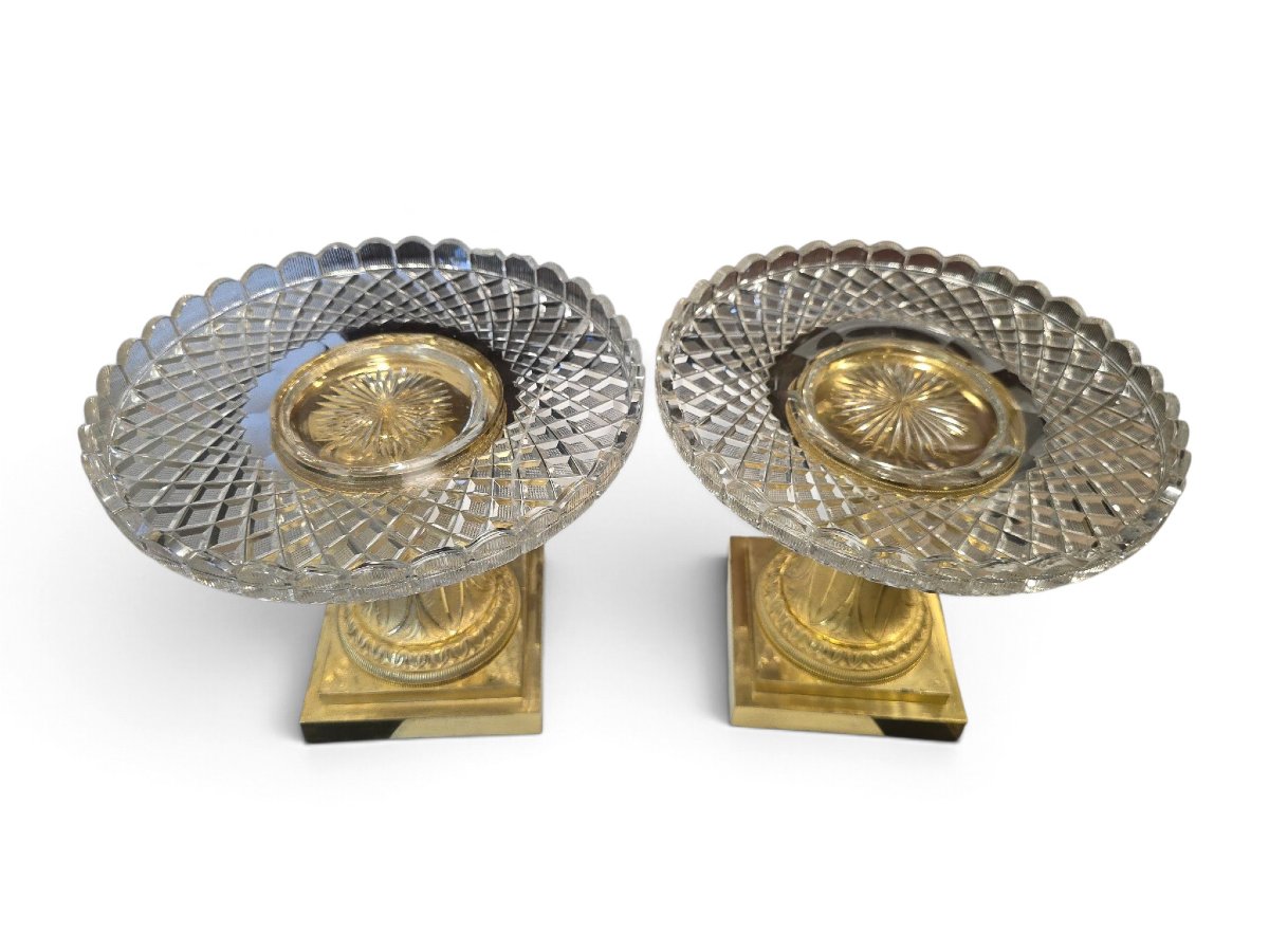 Pair Of Cups (stemmed Bowls) Made Of Mercury-gilded Bronze And Cut Crystal, Empire Style, At-photo-4