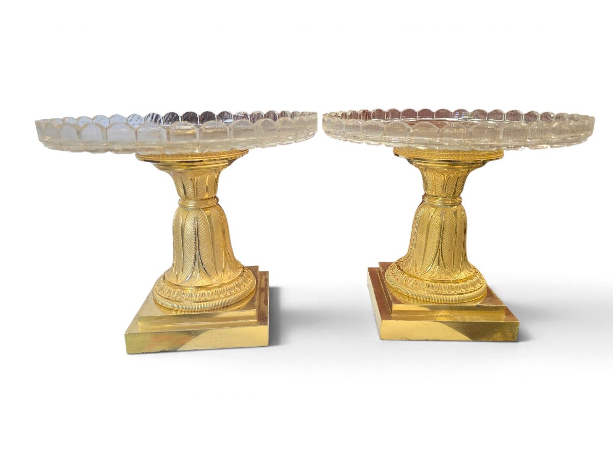 Pair Of Cups (stemmed Bowls) Made Of Mercury-gilded Bronze And Cut Crystal, Empire Style, At