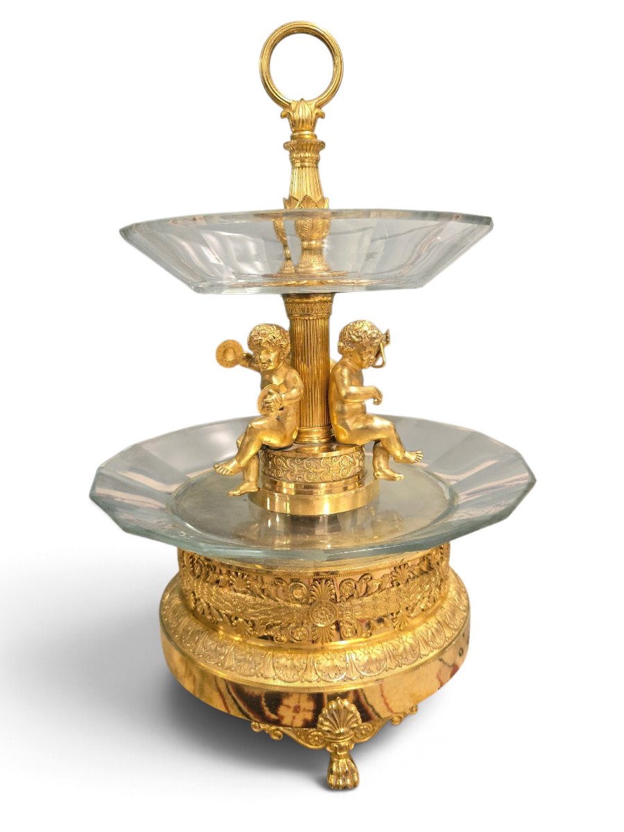 Set Of Three Centerpieces (ornaments) Made Of Gilded Bronze And Cut Glass, E Style-photo-2