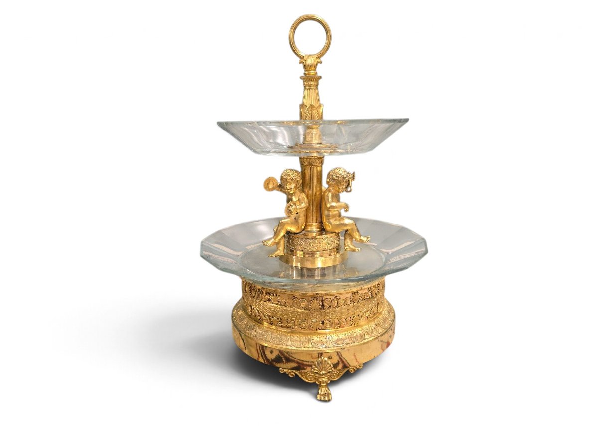 Set Of Three Centerpieces (ornaments) Made Of Gilded Bronze And Cut Glass, E Style-photo-4