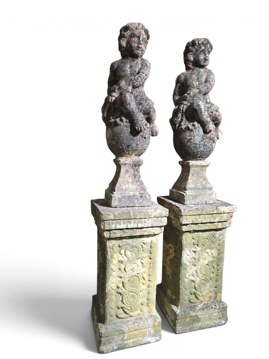 Paire de sculptures de chérubins en terre cuite italienne du XIXe siècle avec piéd-photo-4