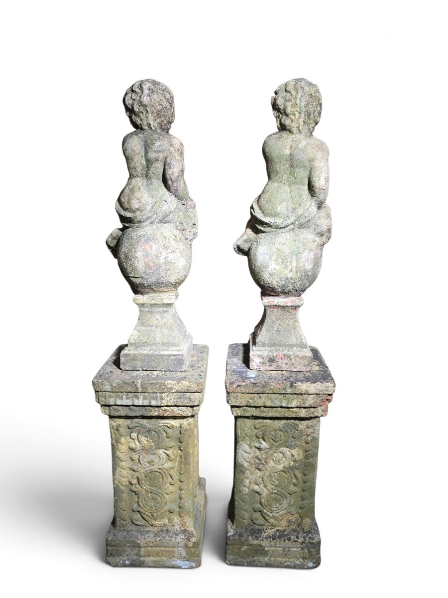 Paire de sculptures de chérubins en terre cuite italienne du XIXe siècle avec piéd-photo-2