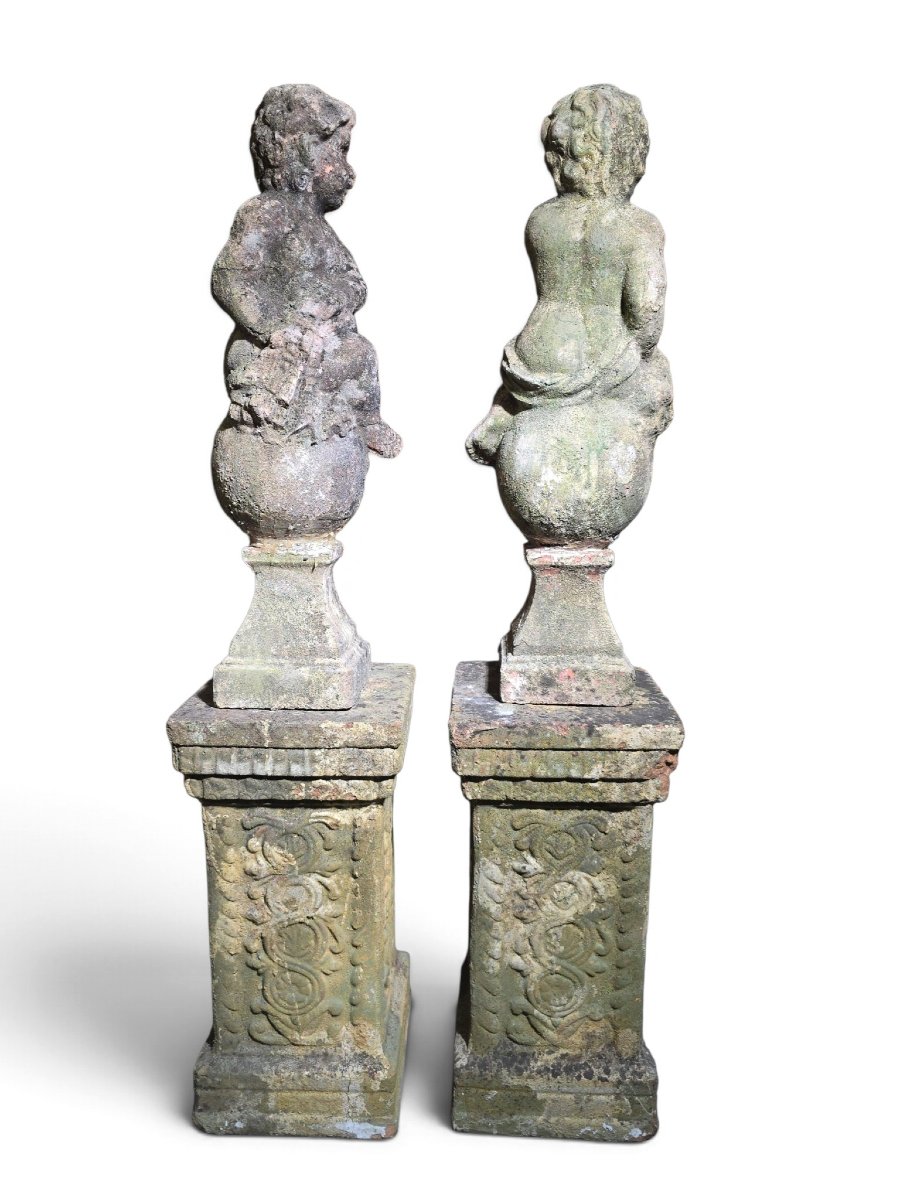 Paire de sculptures de chérubins en terre cuite italienne du XIXe siècle avec piéd-photo-4