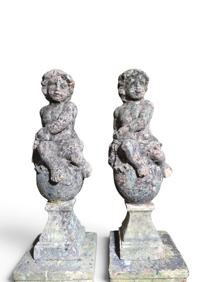 Paire de sculptures de chérubins en terre cuite italienne du XIXe siècle avec piéd-photo-5