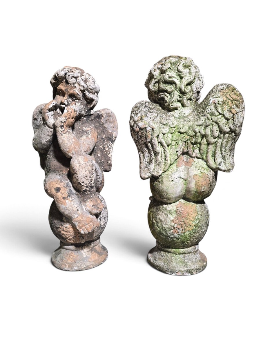 Pair Of 19th-century Italian Terracotta Cherub Sculptures, In The Neo-baroque Style-photo-4