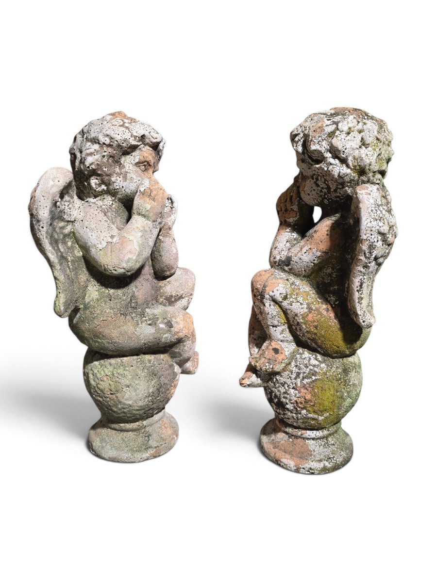 Pair Of 19th-century Italian Terracotta Cherub Sculptures, In The Neo-baroque Style-photo-4