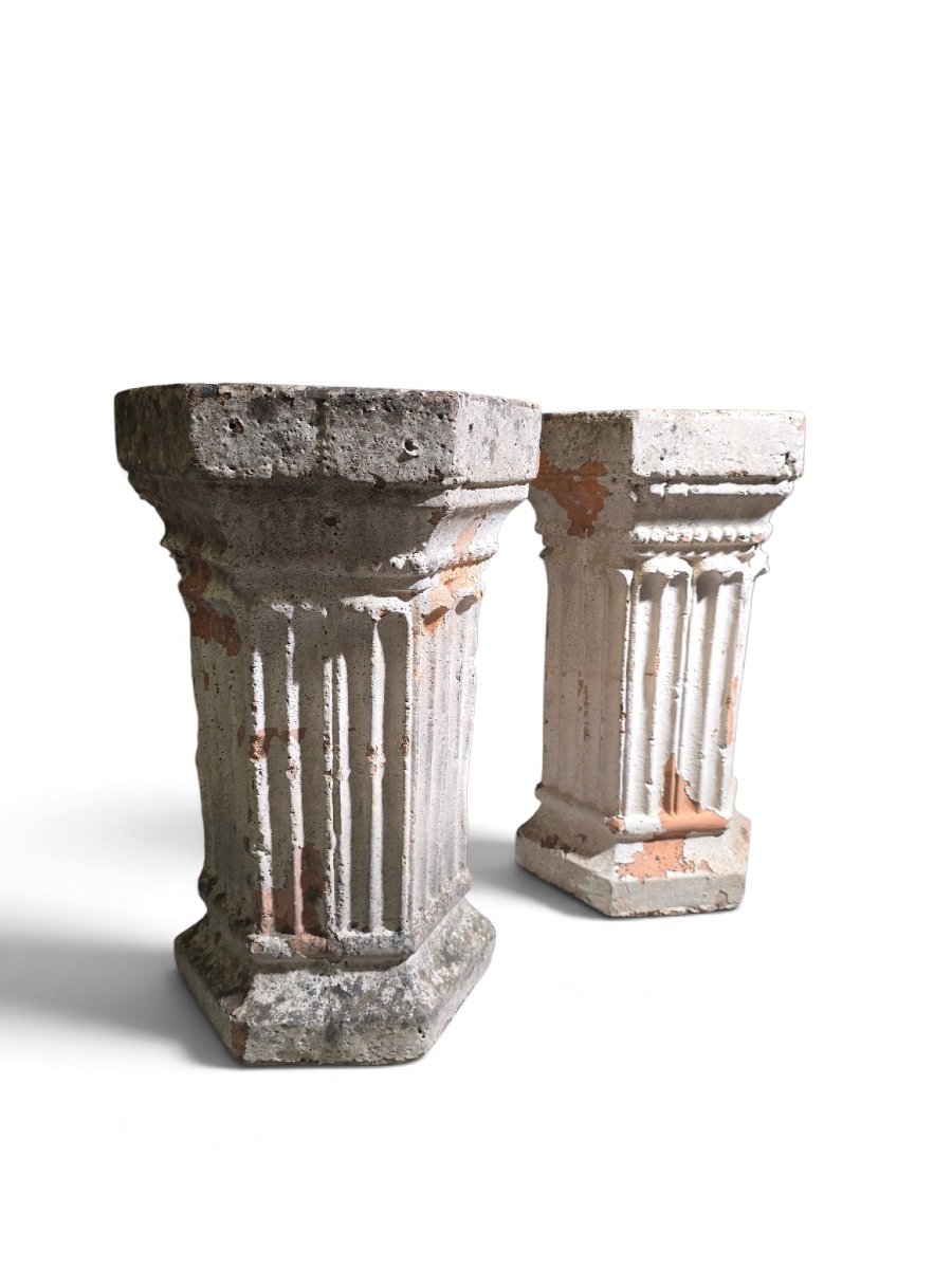 Pair Of 19th-century Italian Terracotta Hexagonal Pedestals – Sculpture Stands-photo-2