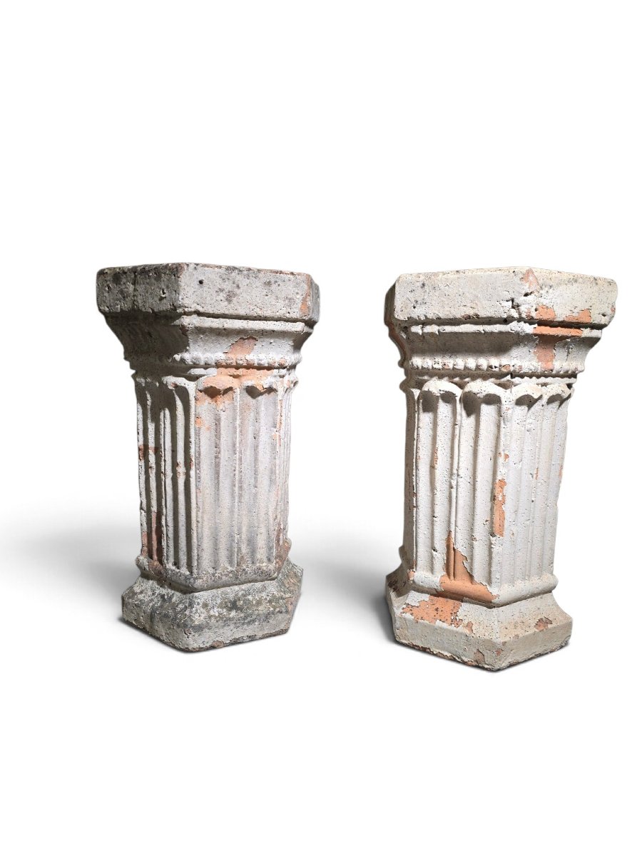 Pair Of 19th-century Italian Terracotta Hexagonal Pedestals – Sculpture Stands