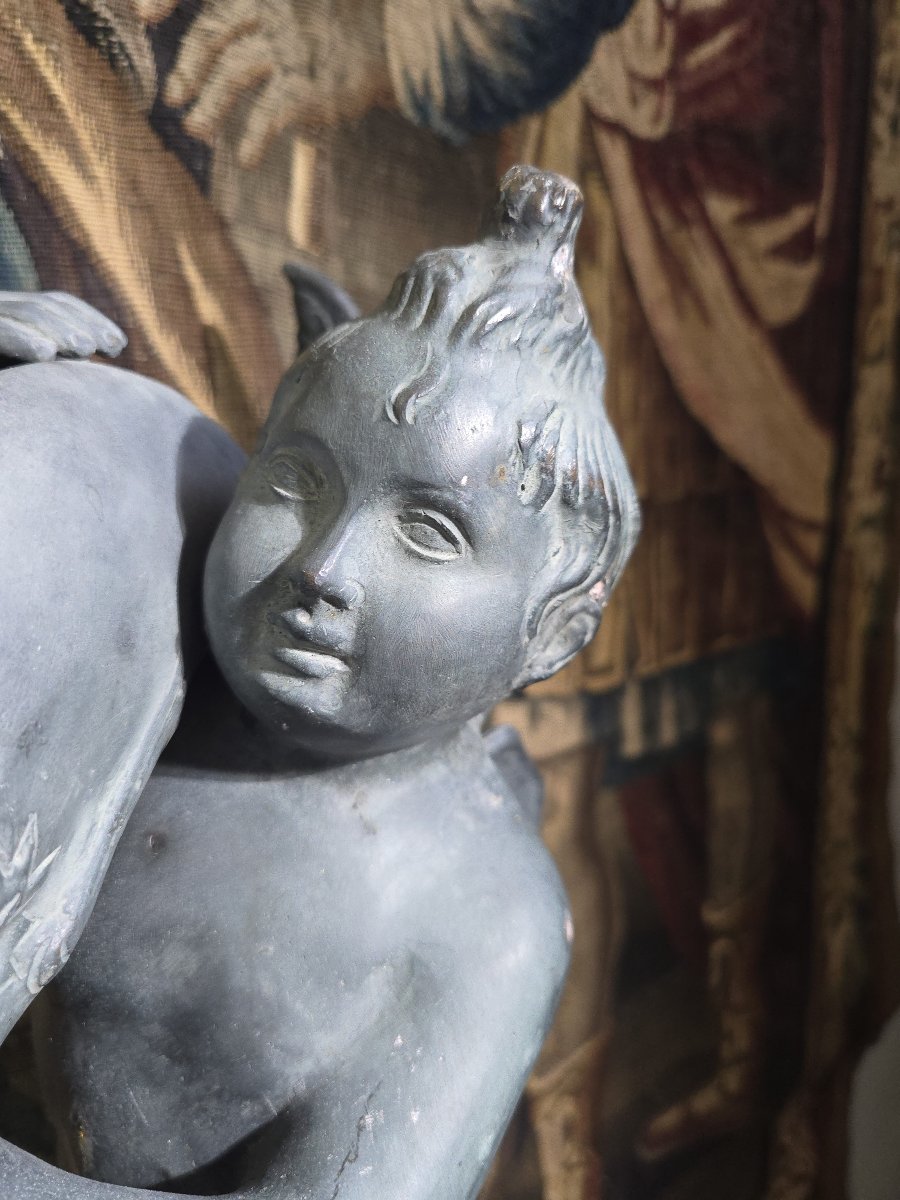 Paire de bronzes italiens du XIXe siècle (époque « Grand Tour ») : putti avec oie et dauphin su-photo-8