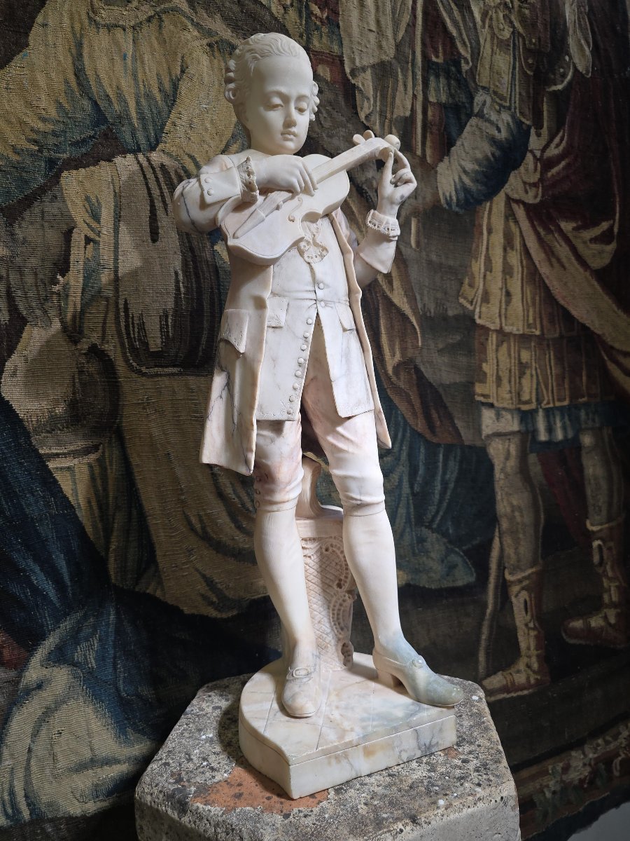 19th-century Italian Alabaster Sculpture (from The Grand Tour Period) Depicting The Young Moza-photo-4