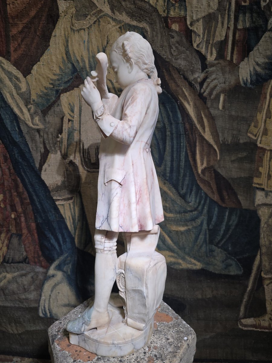19th-century Italian Alabaster Sculpture (from The Grand Tour Period) Depicting The Young Moza-photo-8