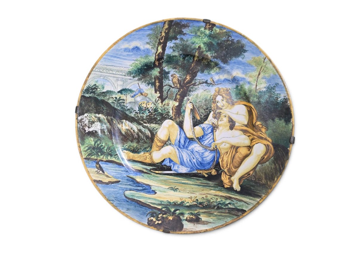 plat en majolique italienne de style « istoriato » (fin du XIXe siècle) représentant Renaud et -photo-3