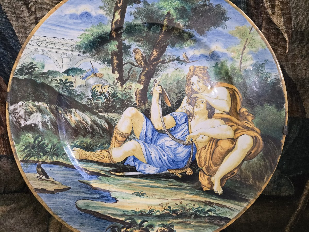 plat en majolique italienne de style « istoriato » (fin du XIXe siècle) représentant Renaud et -photo-1