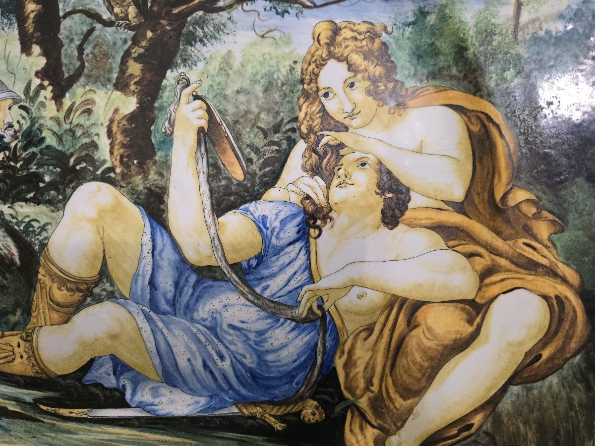 plat en majolique italienne de style « istoriato » (fin du XIXe siècle) représentant Renaud et -photo-2