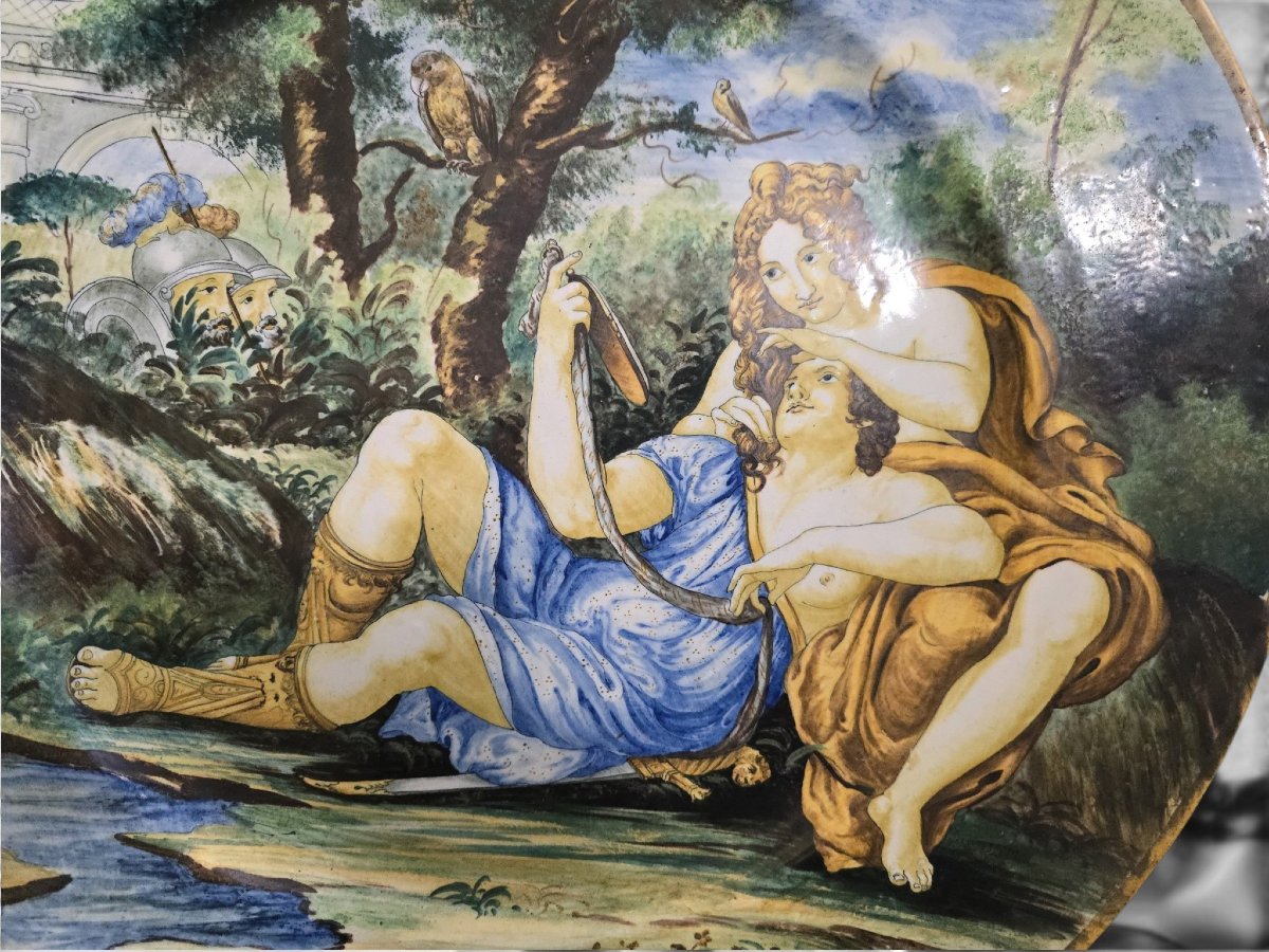 plat en majolique italienne de style « istoriato » (fin du XIXe siècle) représentant Renaud et -photo-5