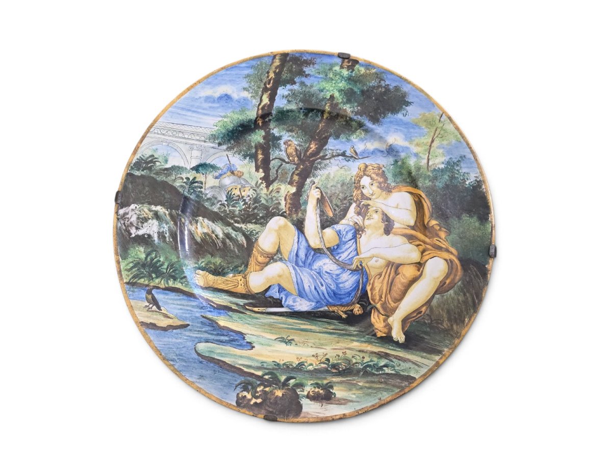 plat en majolique italienne de style « istoriato » (fin du XIXe siècle) représentant Renaud et -photo-6
