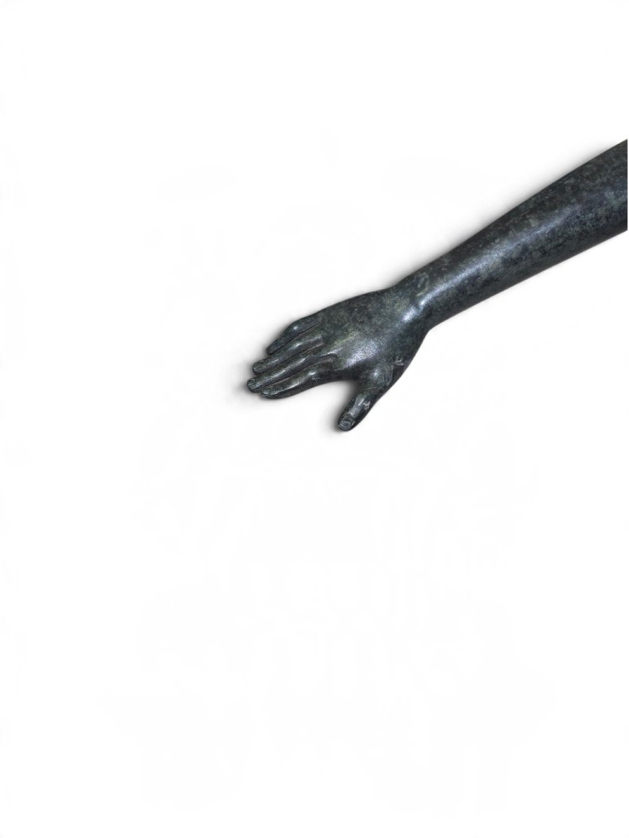 Patricia Peeters (née en 1964), Nu féminin couché monumental en bronze à patine verte, signé « -photo-1