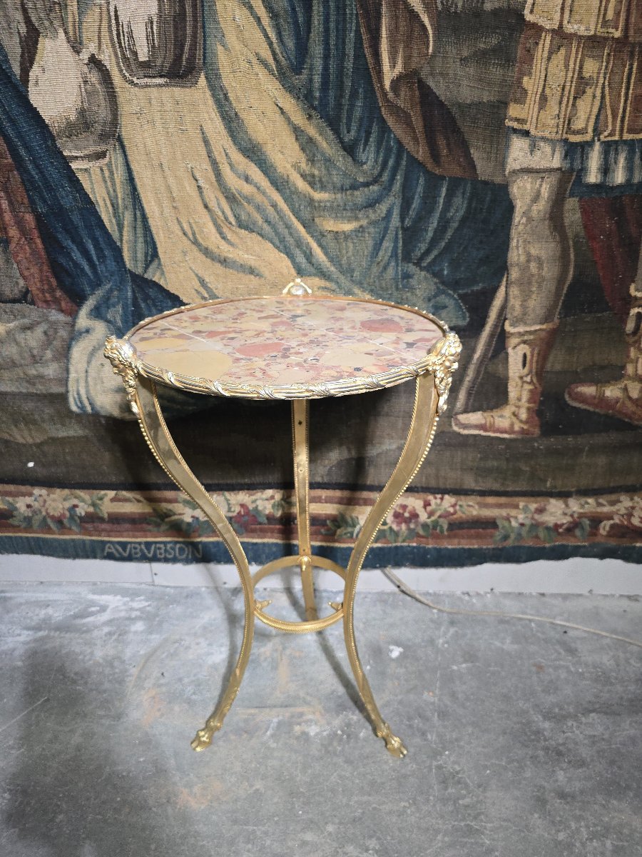 Early 20th-century French Side Table In Gilded Bronze With A Marble Top -photo-2