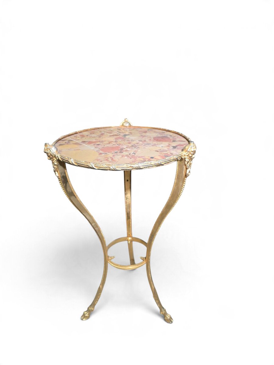 Early 20th-century French Side Table In Gilded Bronze With A Marble Top -photo-1