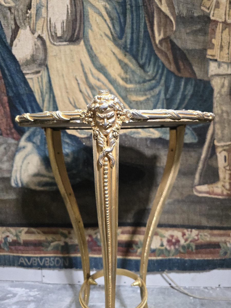 Early 20th-century French Side Table In Gilded Bronze With A Marble Top -photo-5