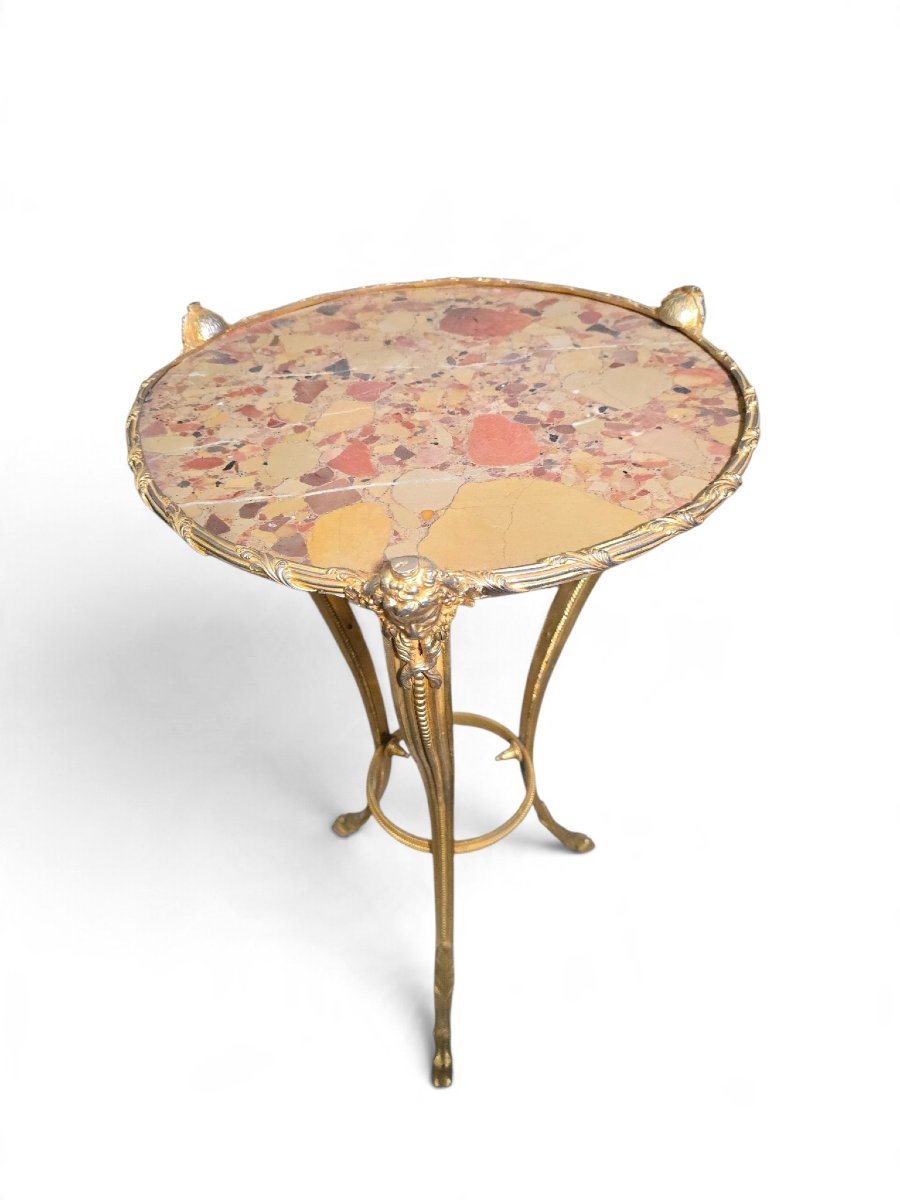 Early 20th-century French Side Table In Gilded Bronze With A Marble Top -photo-7