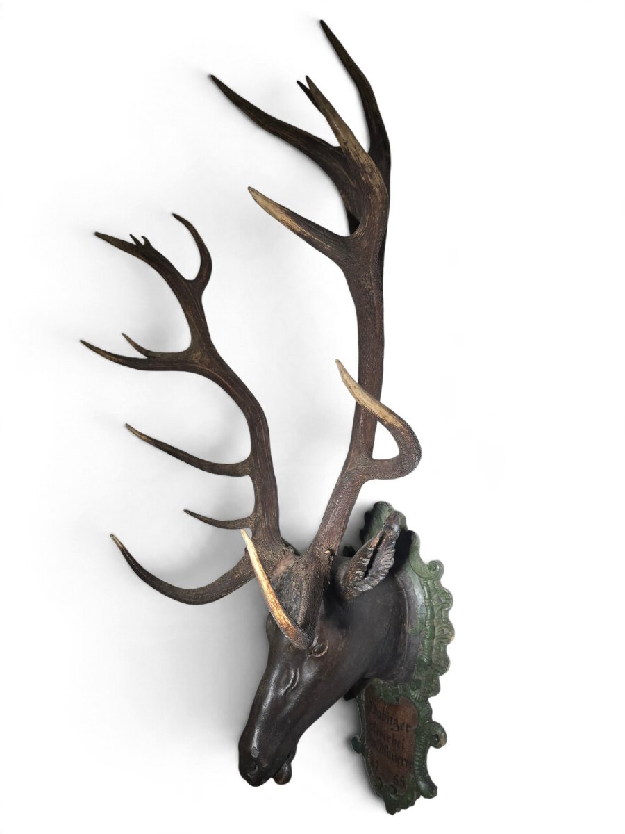 18th-century Red Deer Antler Trophy, 18 Points, Dated 1755, Possibly From The D-photo-2