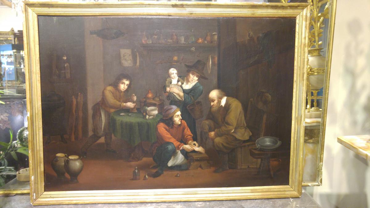 Peinture à Huile Sur Toile De Thématique Médicale XVIII Eme-photo-2