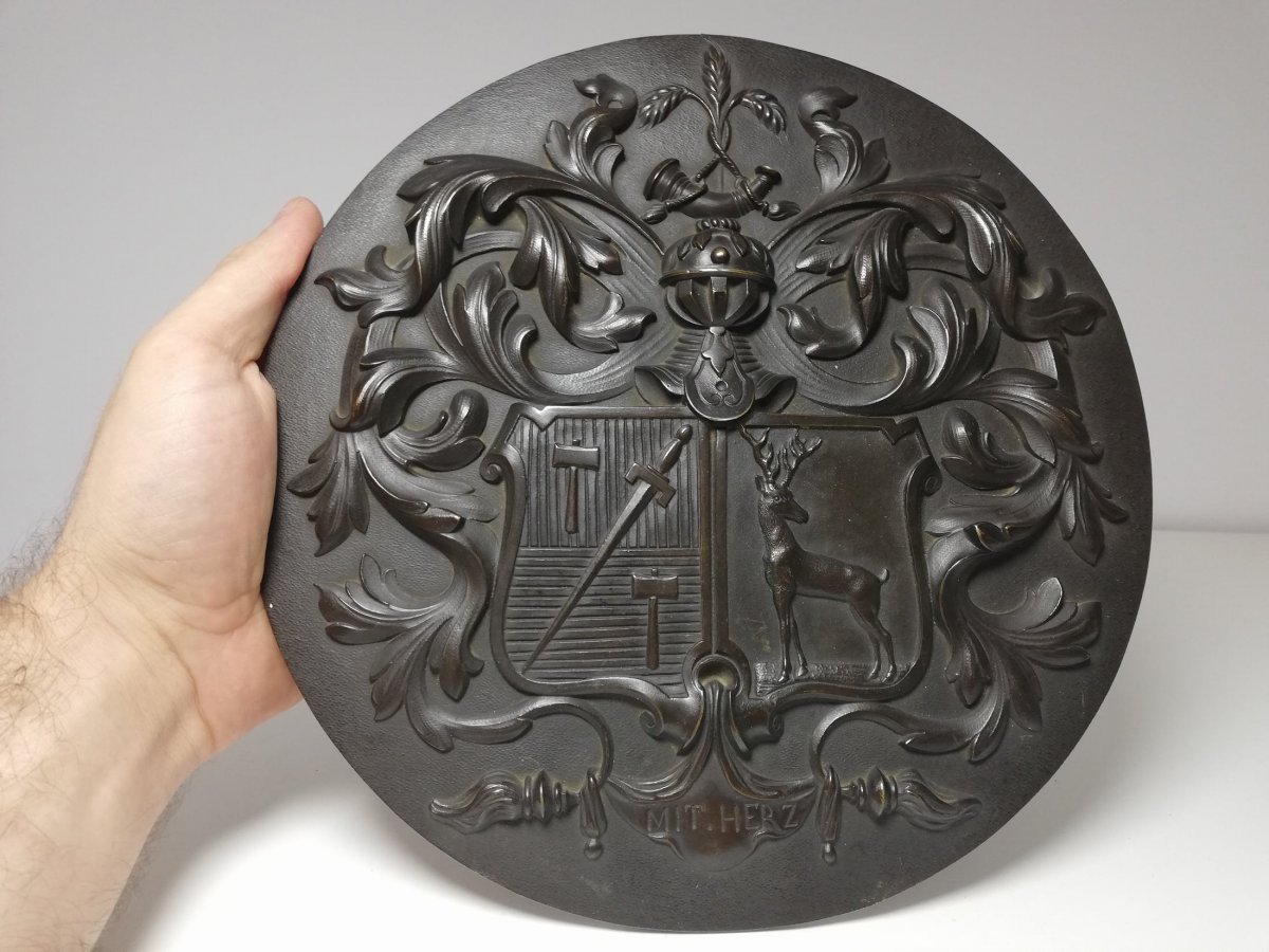 Blason En Bronze Patine Belgique XIX Eme-photo-4