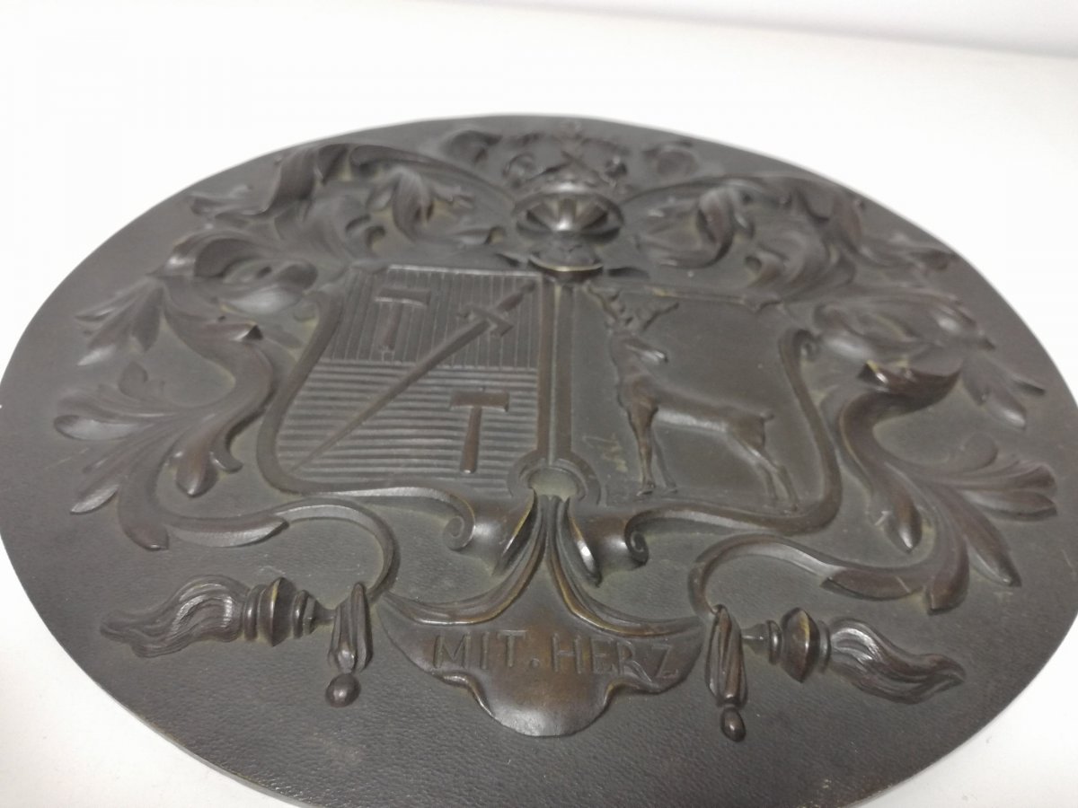 Blason En Bronze Patine Belgique XIX Eme-photo-3