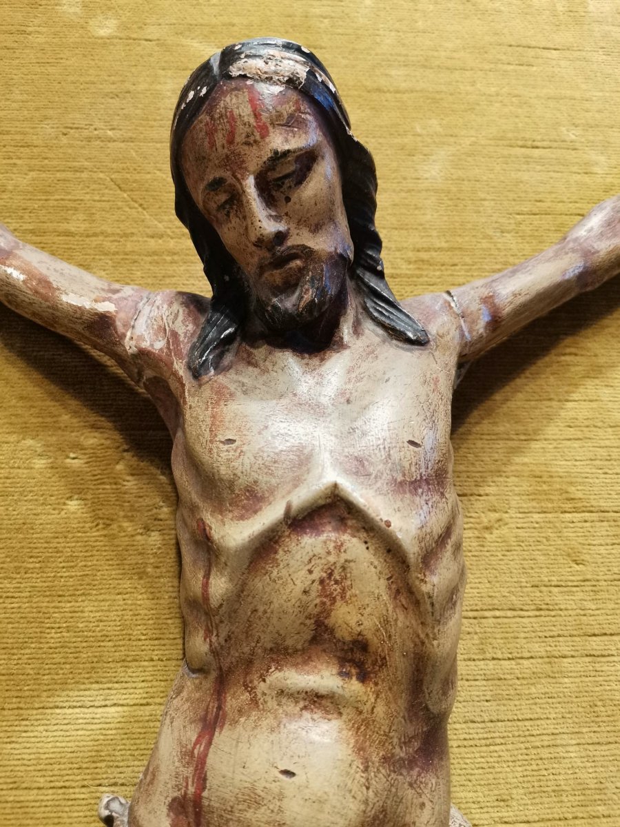 Christ En Bois Polychrome Du 18ème Siècle-photo-4