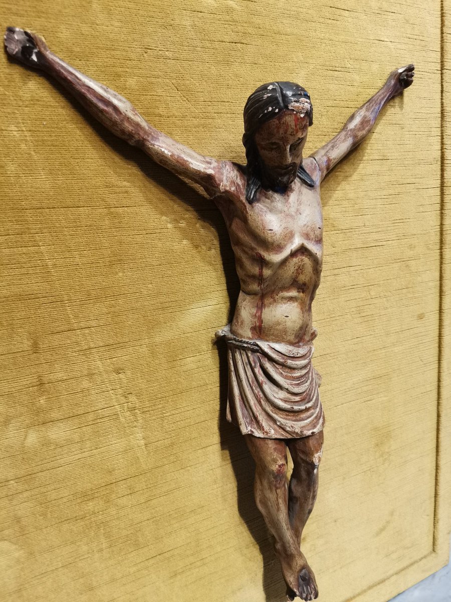 Christ En Bois Polychrome Du 18ème Siècle-photo-7