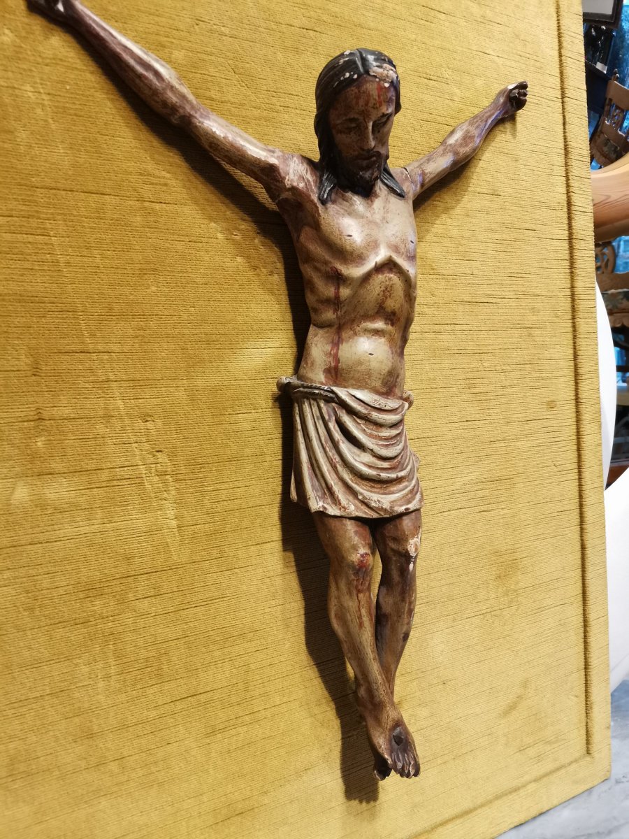 Christ En Bois Polychrome Du 18ème Siècle-photo-8