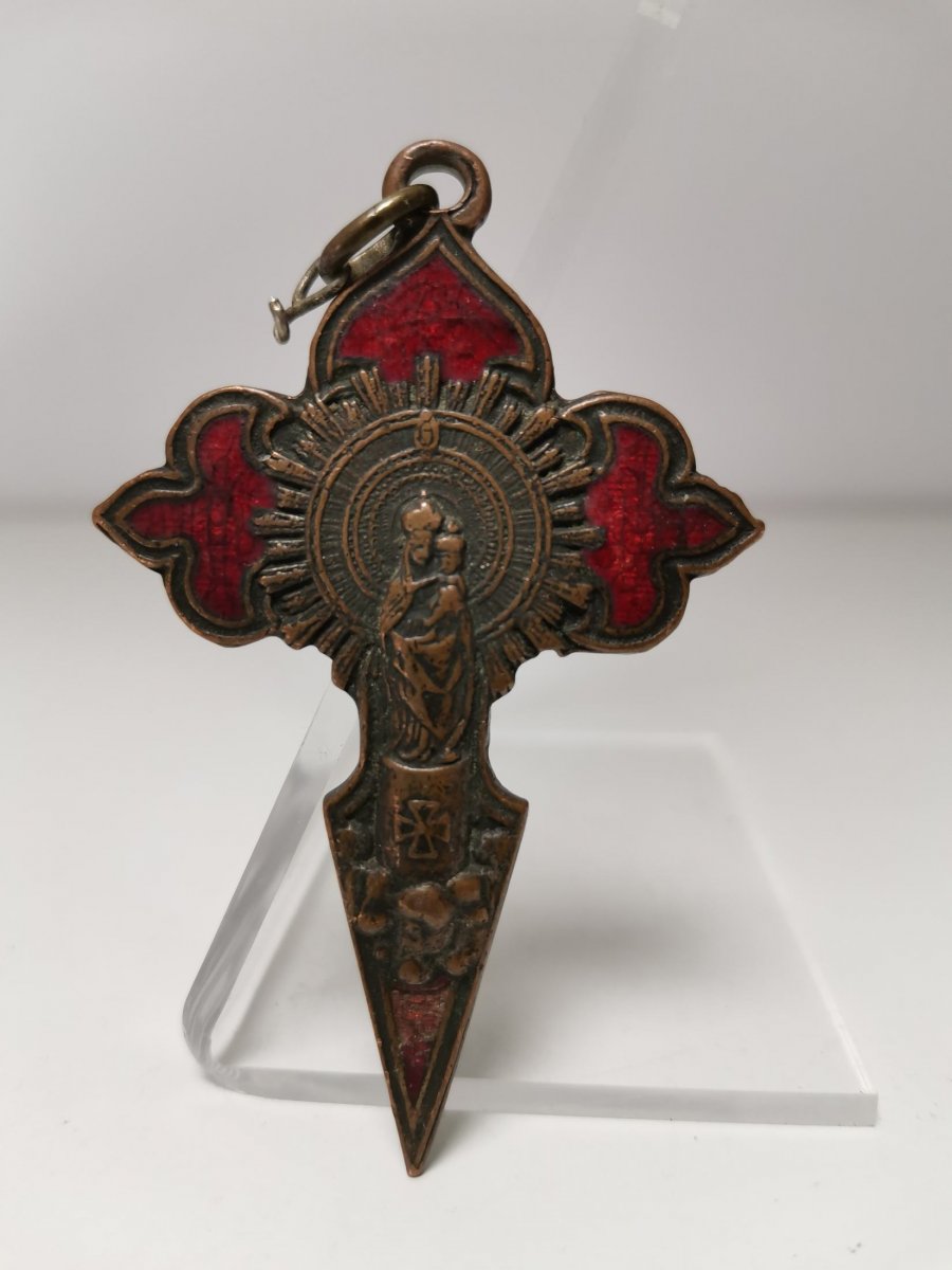 Croix En Bronze ÉmaillÉ Du XVIIIe SiÈcle-photo-2