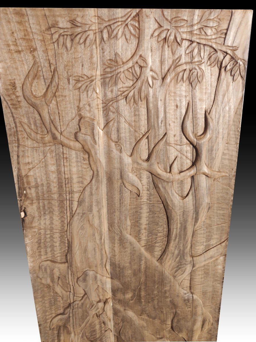 Carved Panel With Hunting Scene XIX Eme-photo-1