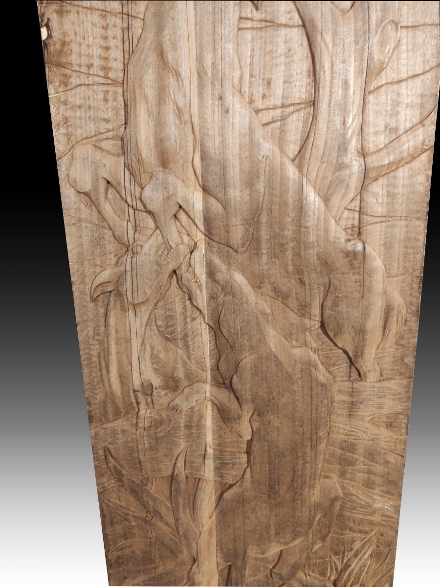 Carved Panel With Hunting Scene XIX Eme-photo-2