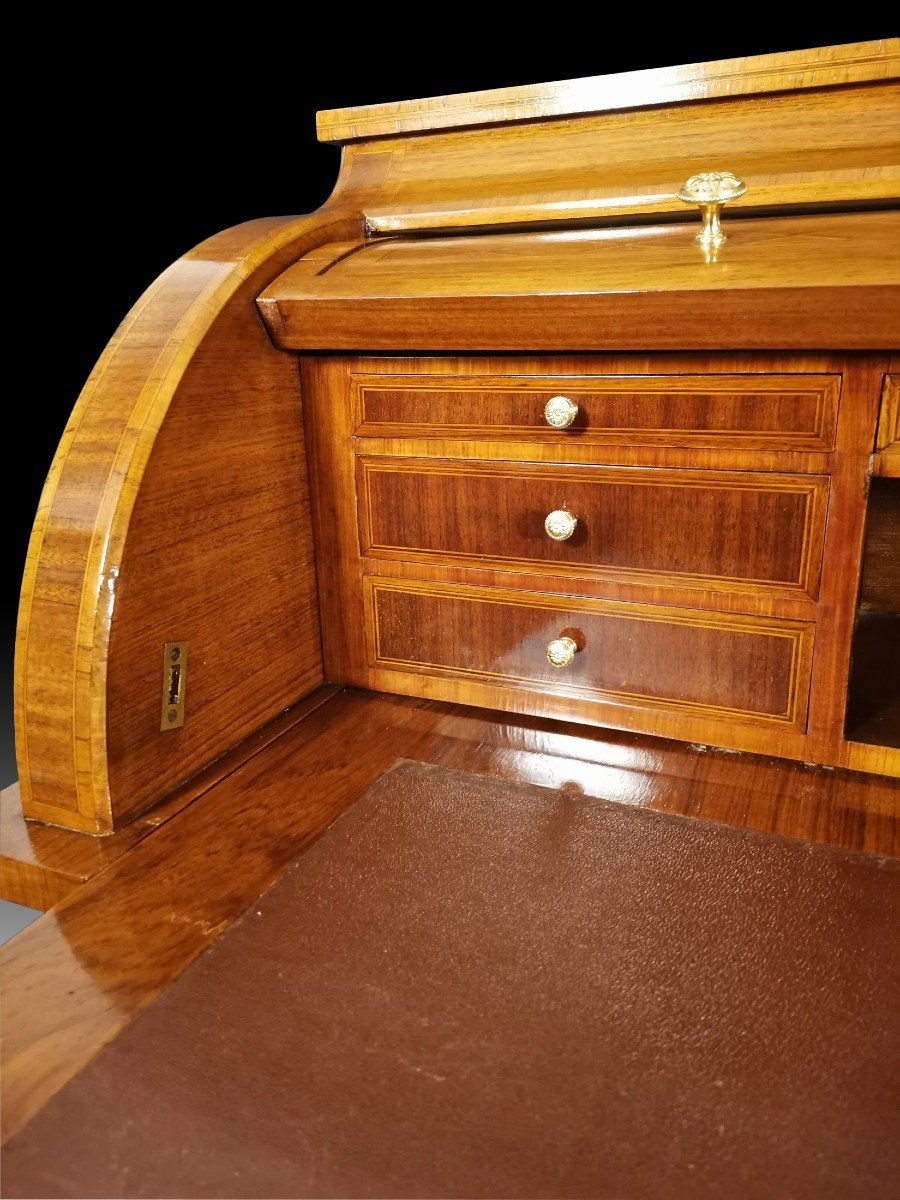 Cylinder Desk In Marquetry Late 19th-photo-3