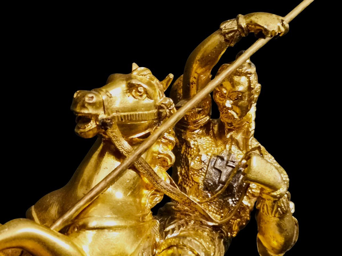 Asian Hunting Scene In Gilt Bronze XIX Eme-photo-4