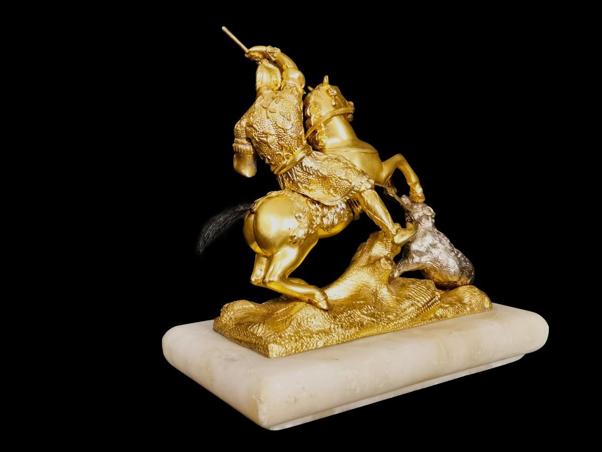 Asian Hunting Scene In Gilt Bronze XIX Eme-photo-6