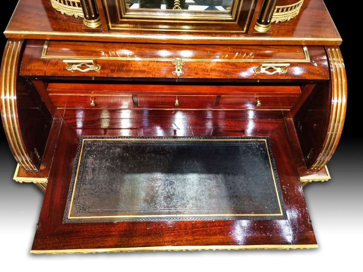 Muséal Bureau Bonheur Du Jour A Parisian Cylinder Louis XVI Period In Mahogany-photo-2