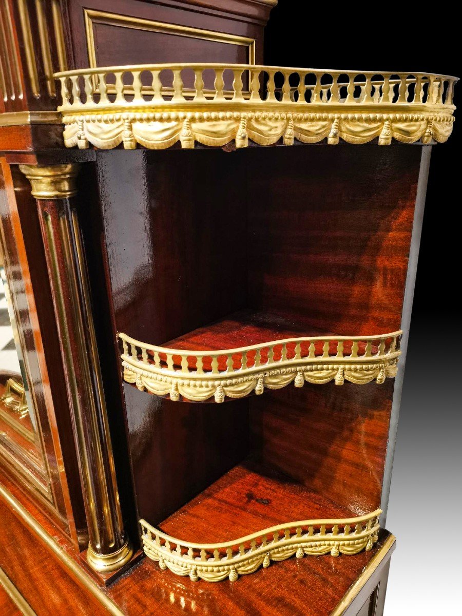 Muséal Bureau Bonheur Du Jour A Parisian Cylinder Louis XVI Period In Mahogany-photo-3