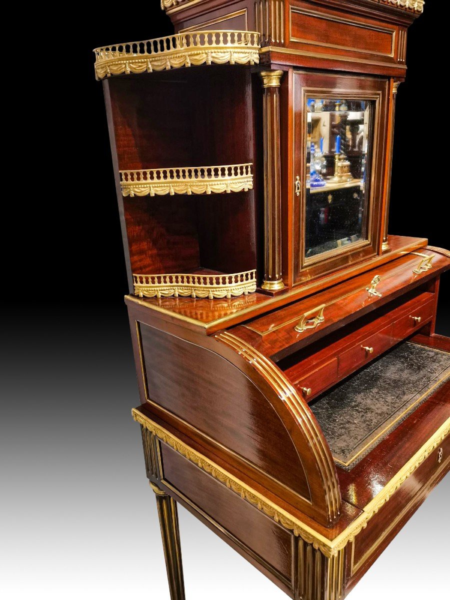 Muséal Bureau Bonheur Du Jour A Parisian Cylinder Louis XVI Period In Mahogany-photo-5