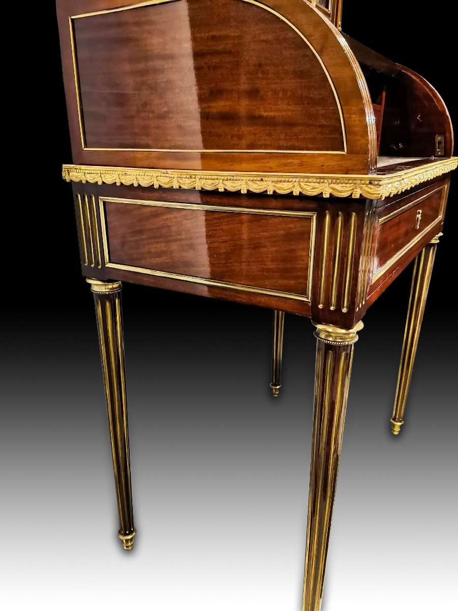 Muséal Bureau Bonheur Du Jour A Parisian Cylinder Louis XVI Period In Mahogany-photo-6